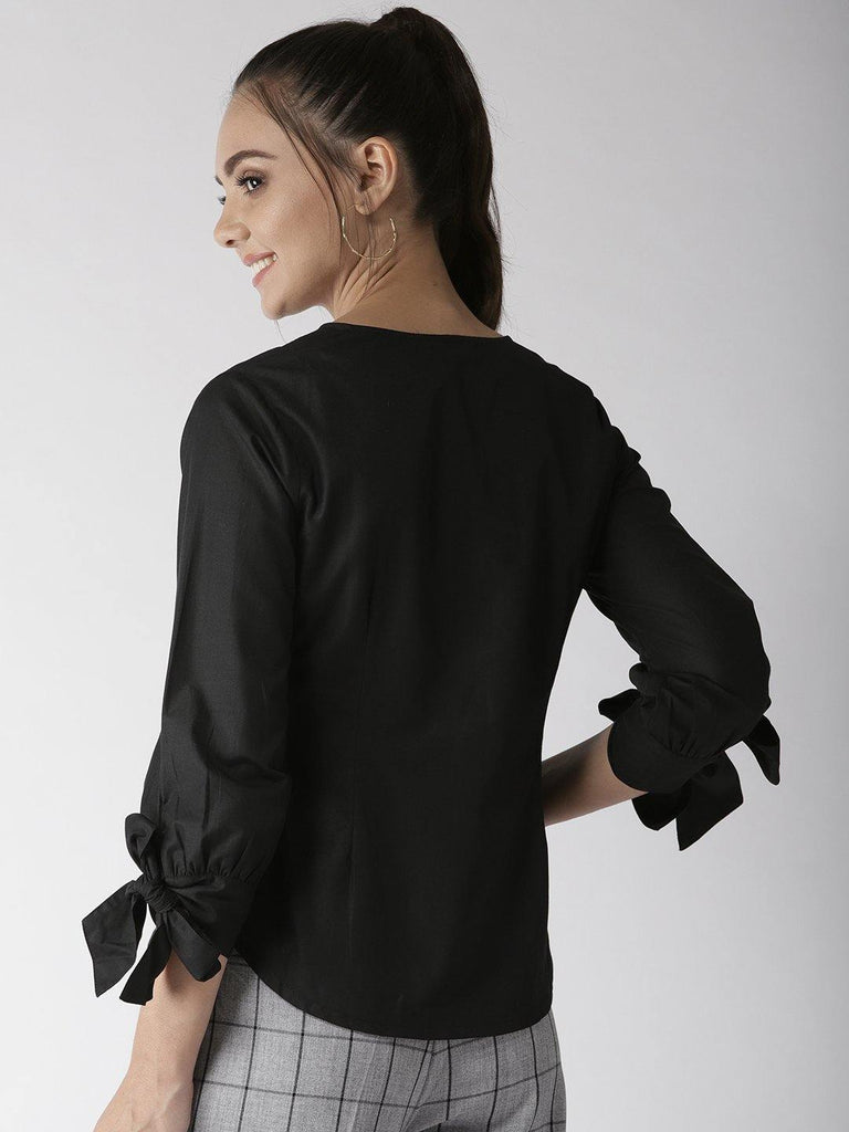 Women Black Solid Top-Tops-StyleQuotient