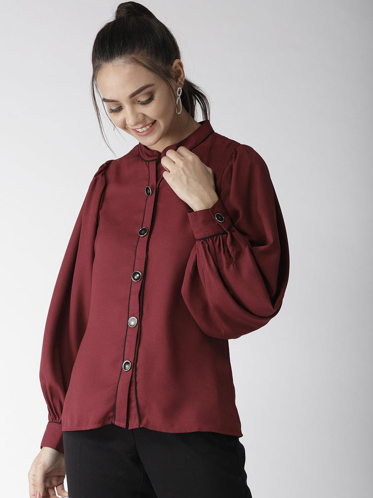 Women Maroon New Fit Solid Casual Shirt-Shirts-StyleQuotient