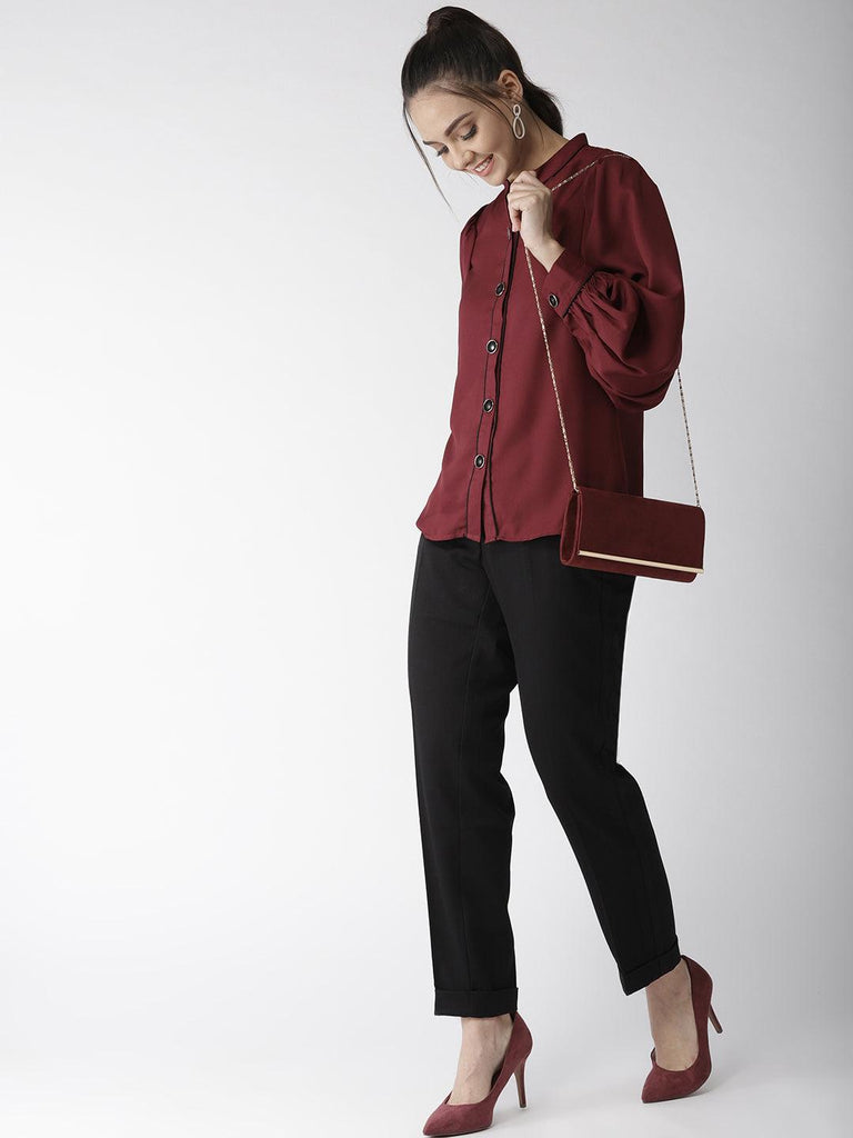 Women Maroon New Fit Solid Casual Shirt-Shirts-StyleQuotient