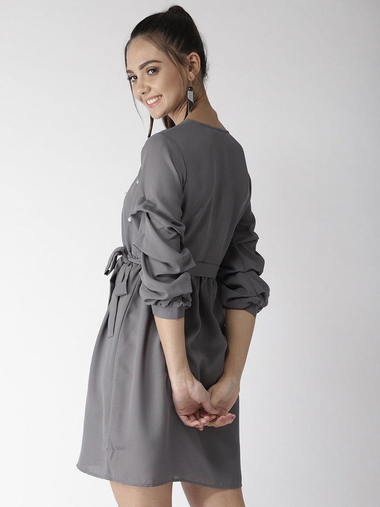 Women Grey Solid A-Line Dress-Dresses-StyleQuotient
