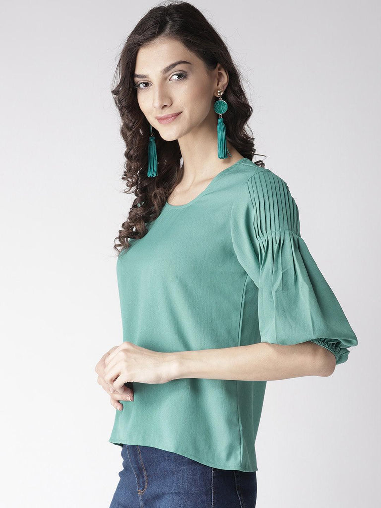 Women Green Solid A-Line Top-Tops-StyleQuotient