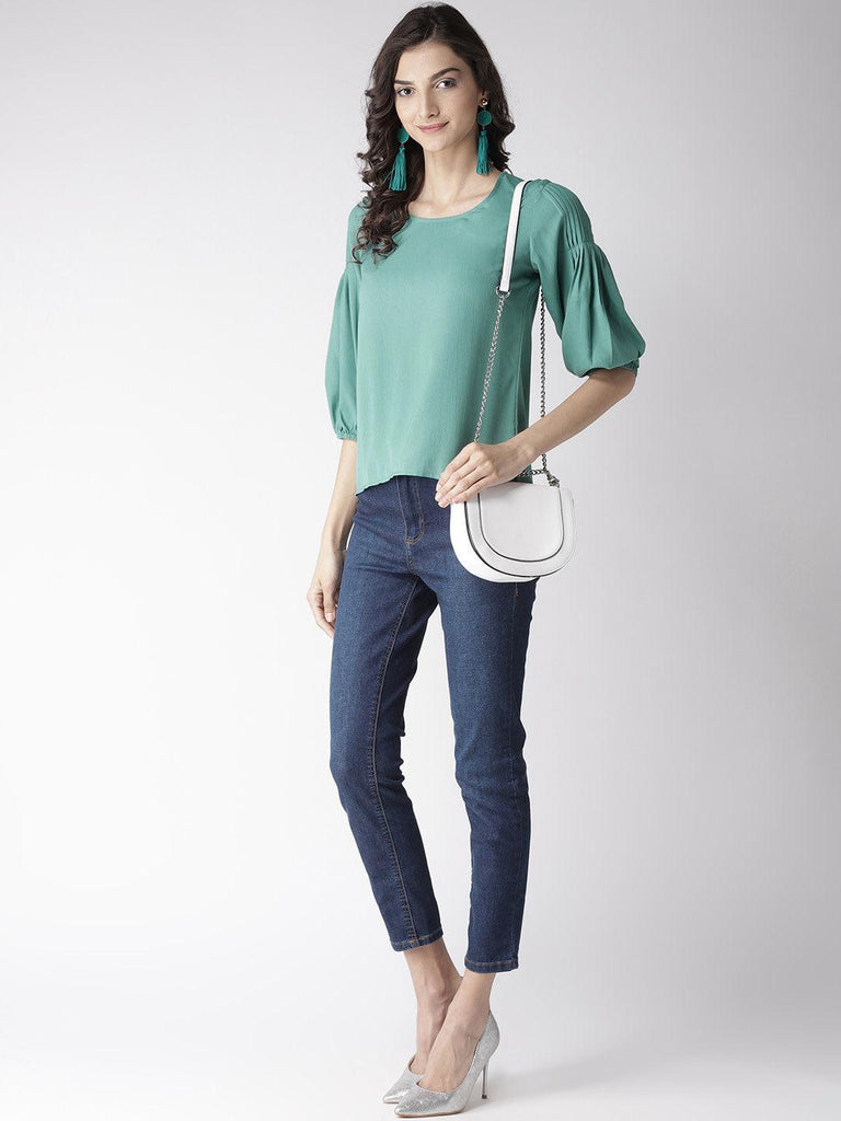 Women Green Solid A-Line Top-Tops-StyleQuotient