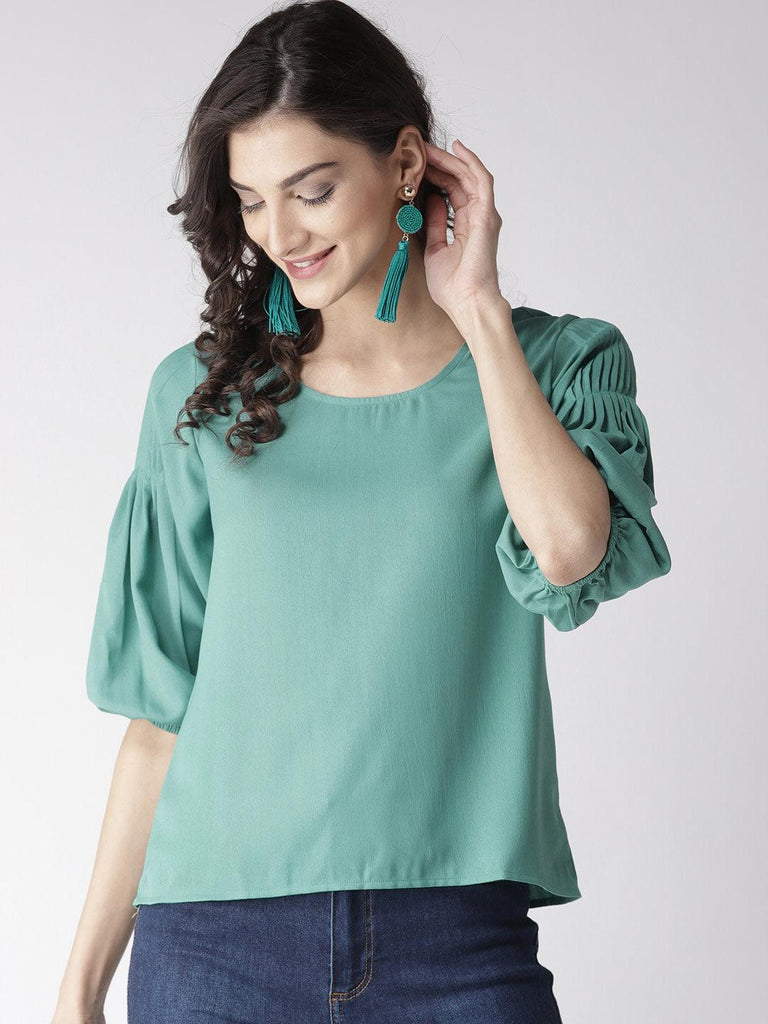 Women Green Solid A-Line Top-Tops-StyleQuotient