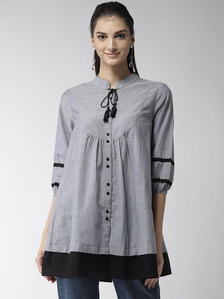 Women Grey Solid Tunic-Tunics-StyleQuotient