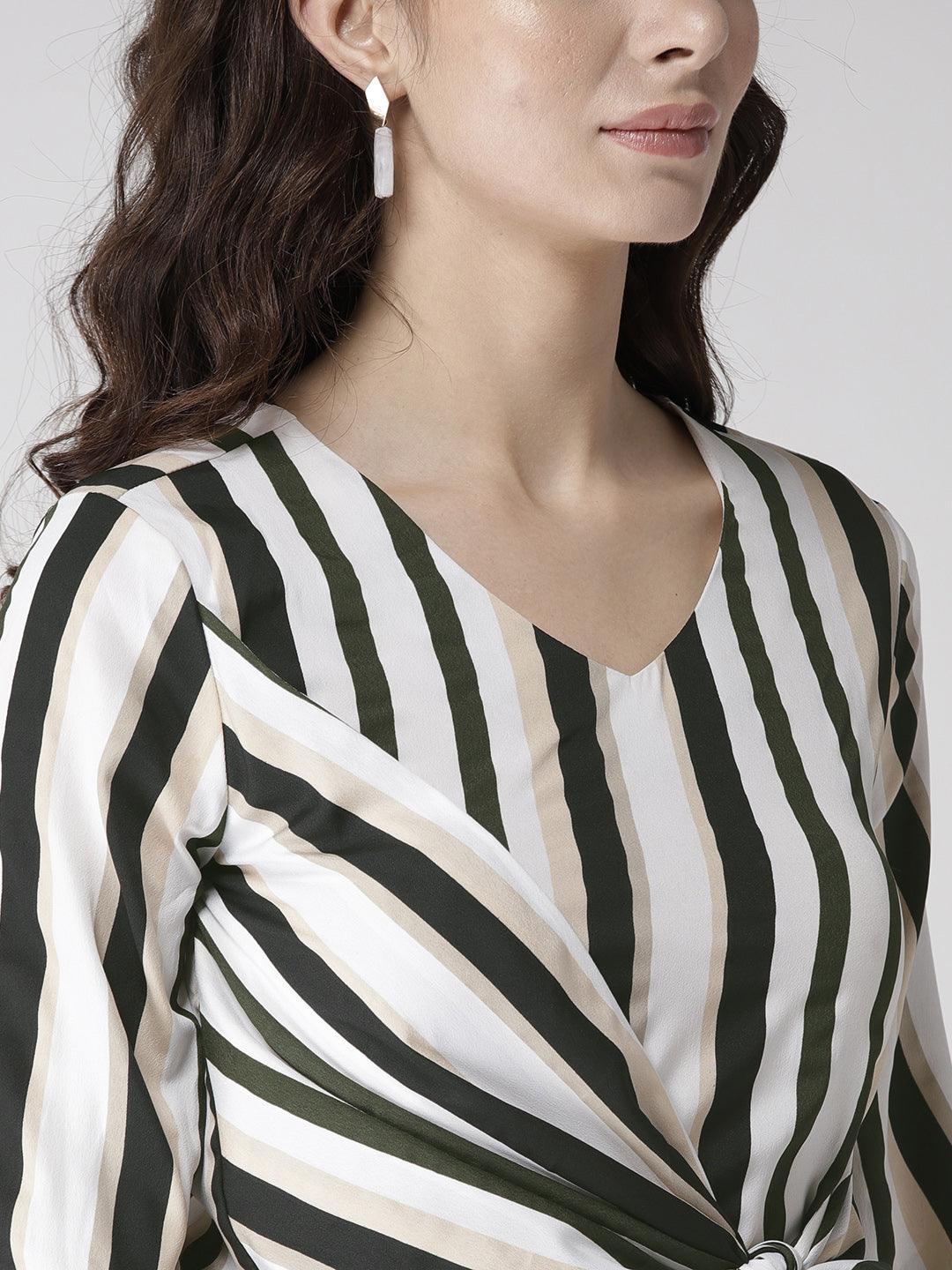 Women Maroon & Navy Blue Striped Top-Tops-StyleQuotient