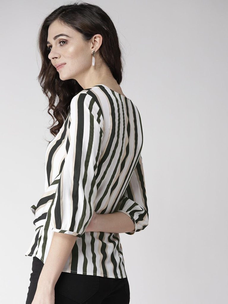 Women Maroon & Navy Blue Striped Top-Tops-StyleQuotient