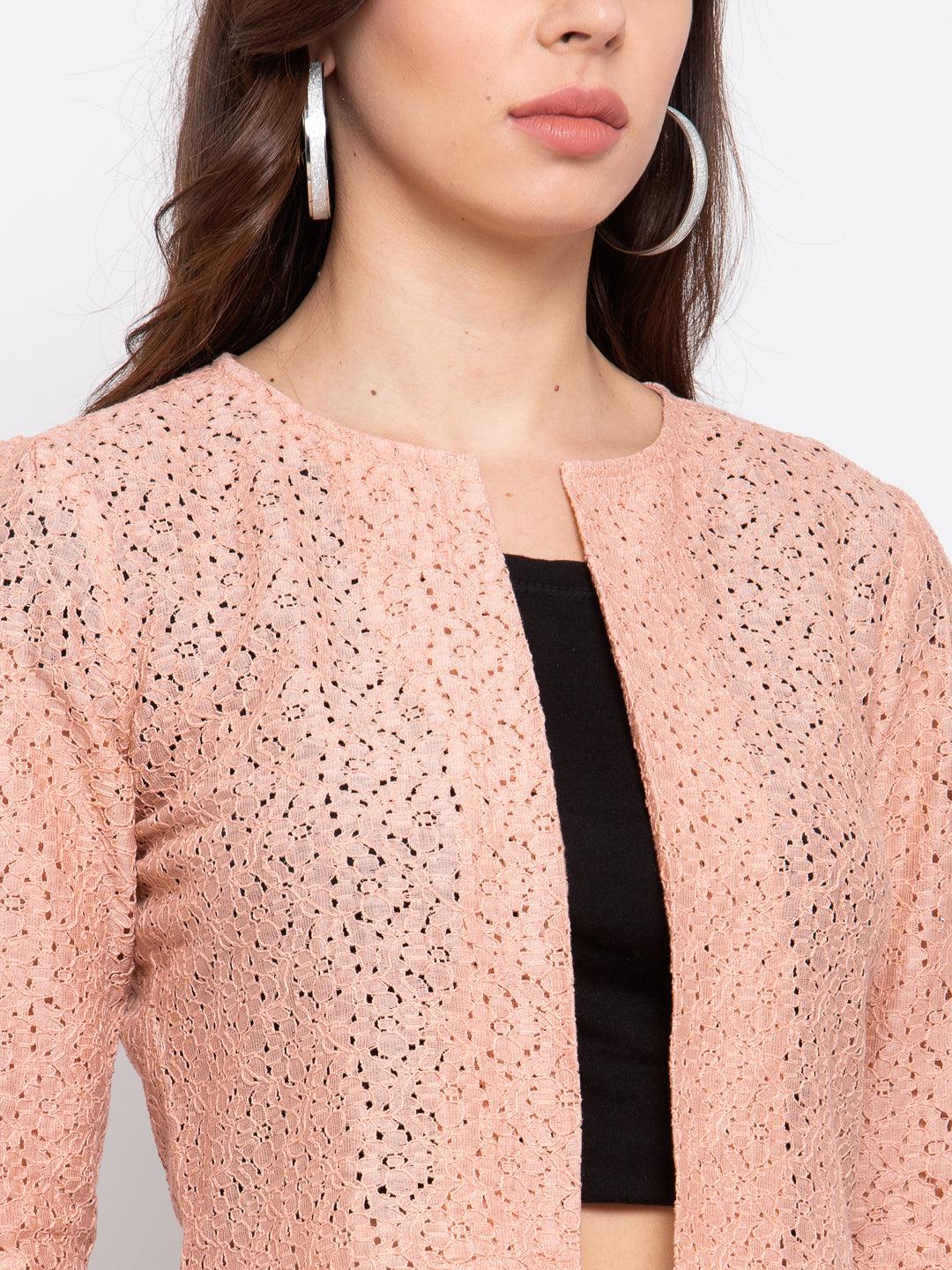 Style Quotient Women Nude Self Design Floral lace Regular Open Front Shrug-Shrug-StyleQuotient