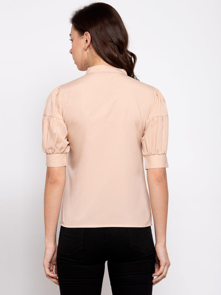 Womens Nude-Coloured Mandarin Collar Top-Tops-StyleQuotient