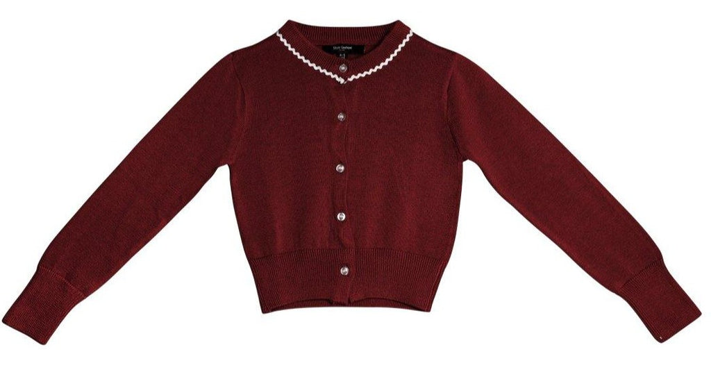 Girls Maroon Solid Cardigan Sweater-Girls Sweater-StyleQuotient
