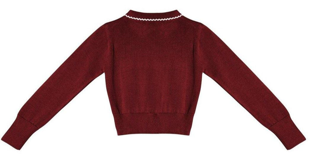 Girls Maroon Solid Cardigan Sweater-Girls Sweater-StyleQuotient