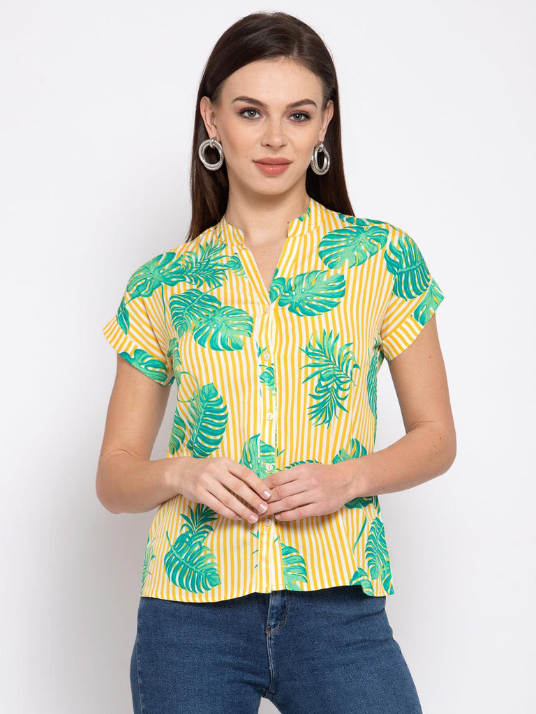 Women Yellow Regular Fit Printed Casual Shirt-Shirts-StyleQuotient