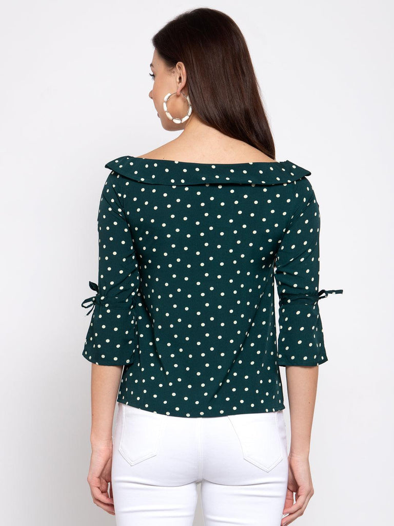 style quotient women Green and White polka printed polycrepe smart casual top-Tops-StyleQuotient