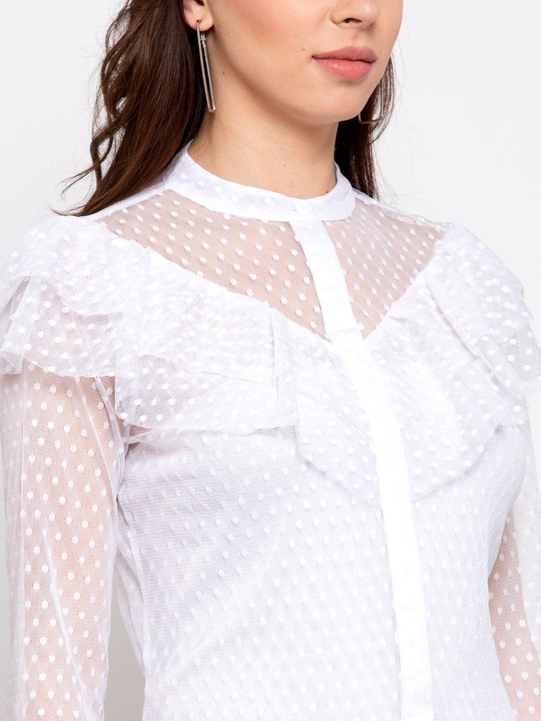 Women White Regular Fit Self Design Casual Shirt-Shirts-StyleQuotient