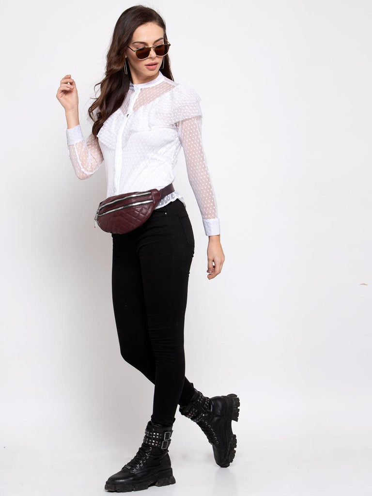 Women White Regular Fit Self Design Casual Shirt-Shirts-StyleQuotient