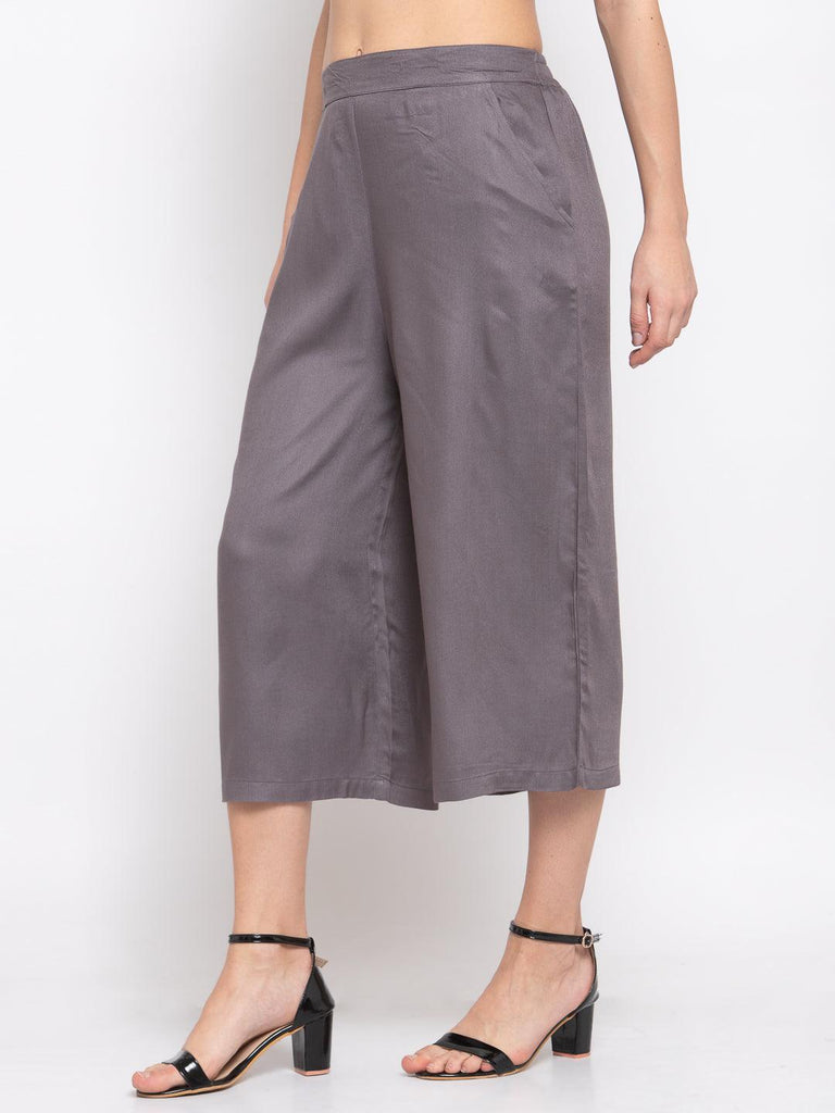 Women Grey Loose Fit Solid Culottes-Trousers-StyleQuotient