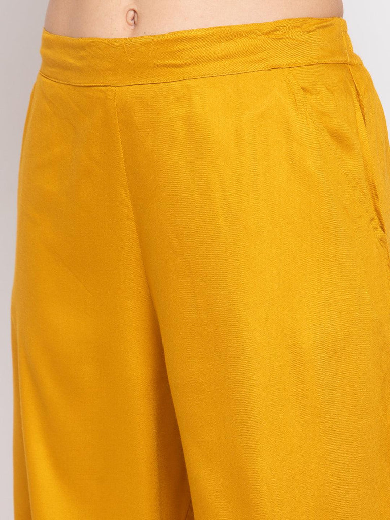 Women Mustard Loose Fit Solid Culottes-Trousers-StyleQuotient