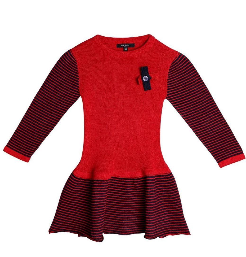 Girls Red & Black Striped Drop-Waist Dress-Girls Dress-StyleQuotient