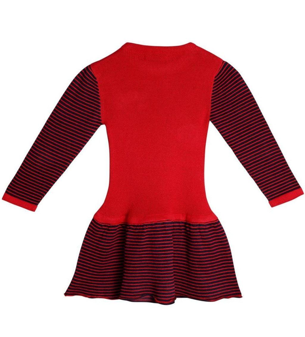 Girls Red & Black Striped Drop-Waist Dress-Girls Dress-StyleQuotient