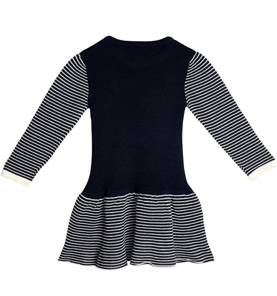 Girls Navy Blue Striped Drop-Waist Dress-Girls Dress-StyleQuotient
