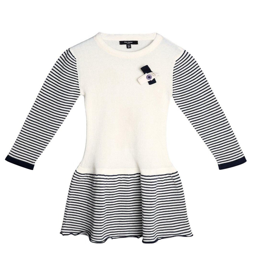 Girls Off-White & Black Striped Sheath Dress-Girls Dress-StyleQuotient