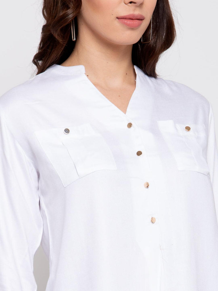 Women White Boxy Solid Casual Shirt-Shirts-StyleQuotient