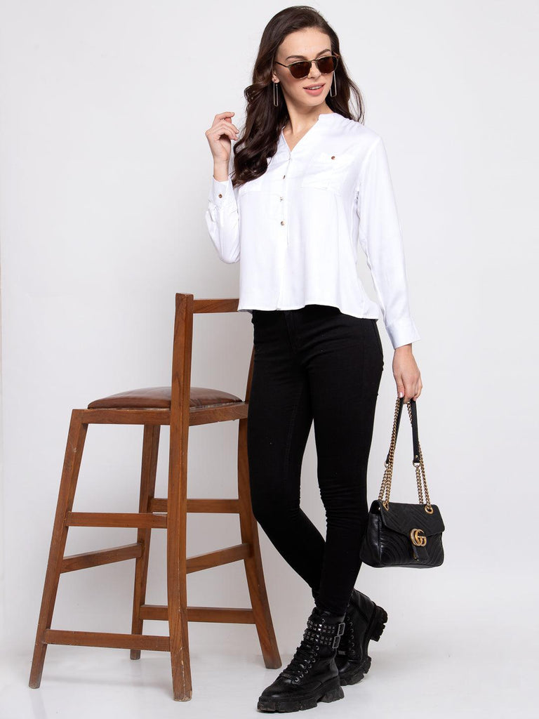 Women White Boxy Solid Casual Shirt-Shirts-StyleQuotient