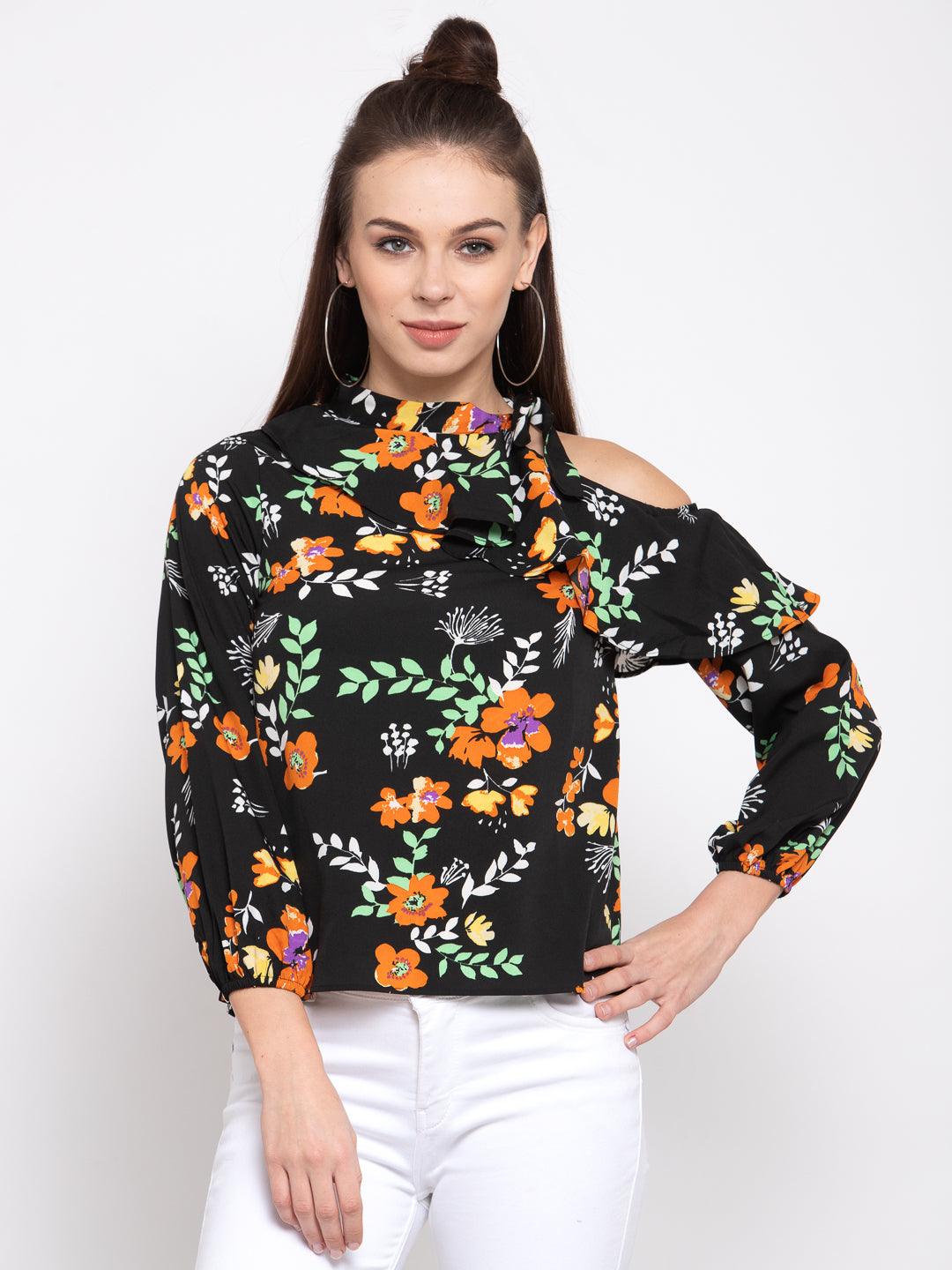 Women Black & Red Printed Regular Top-Tops-StyleQuotient