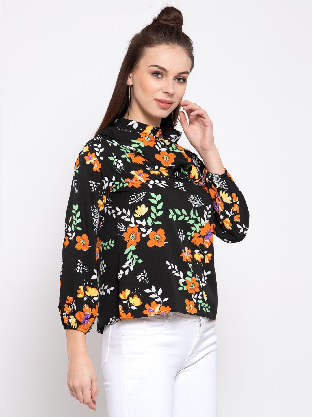 Women Black & Red Printed Regular Top-Tops-StyleQuotient