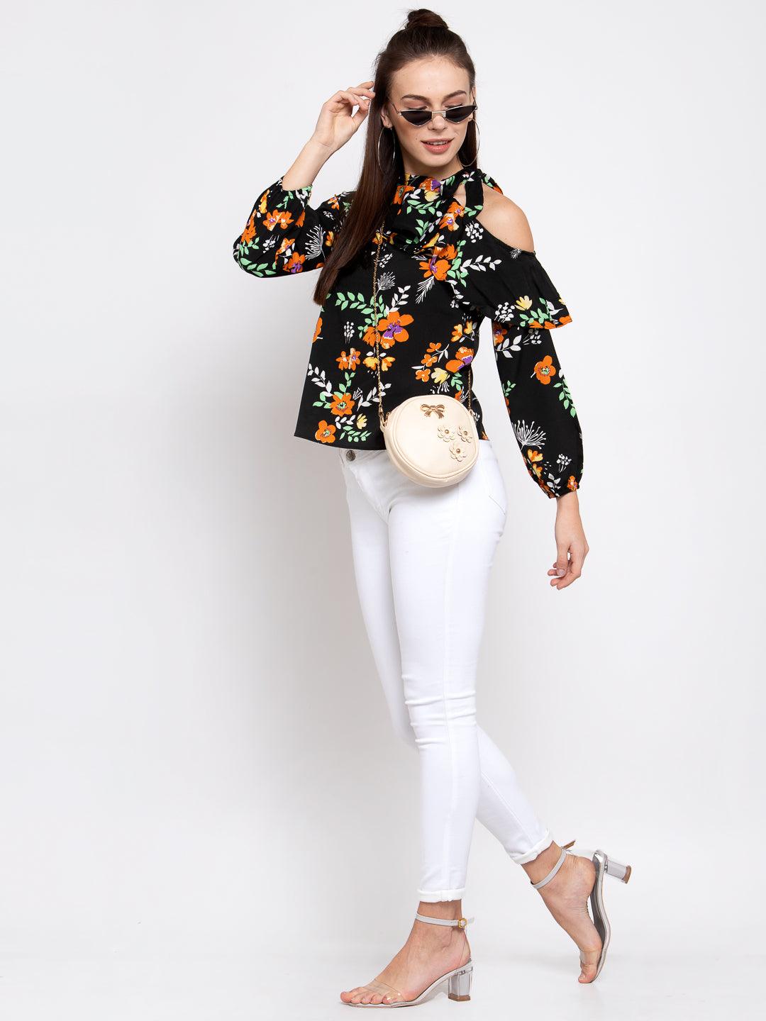 Women Black & Red Printed Regular Top-Tops-StyleQuotient