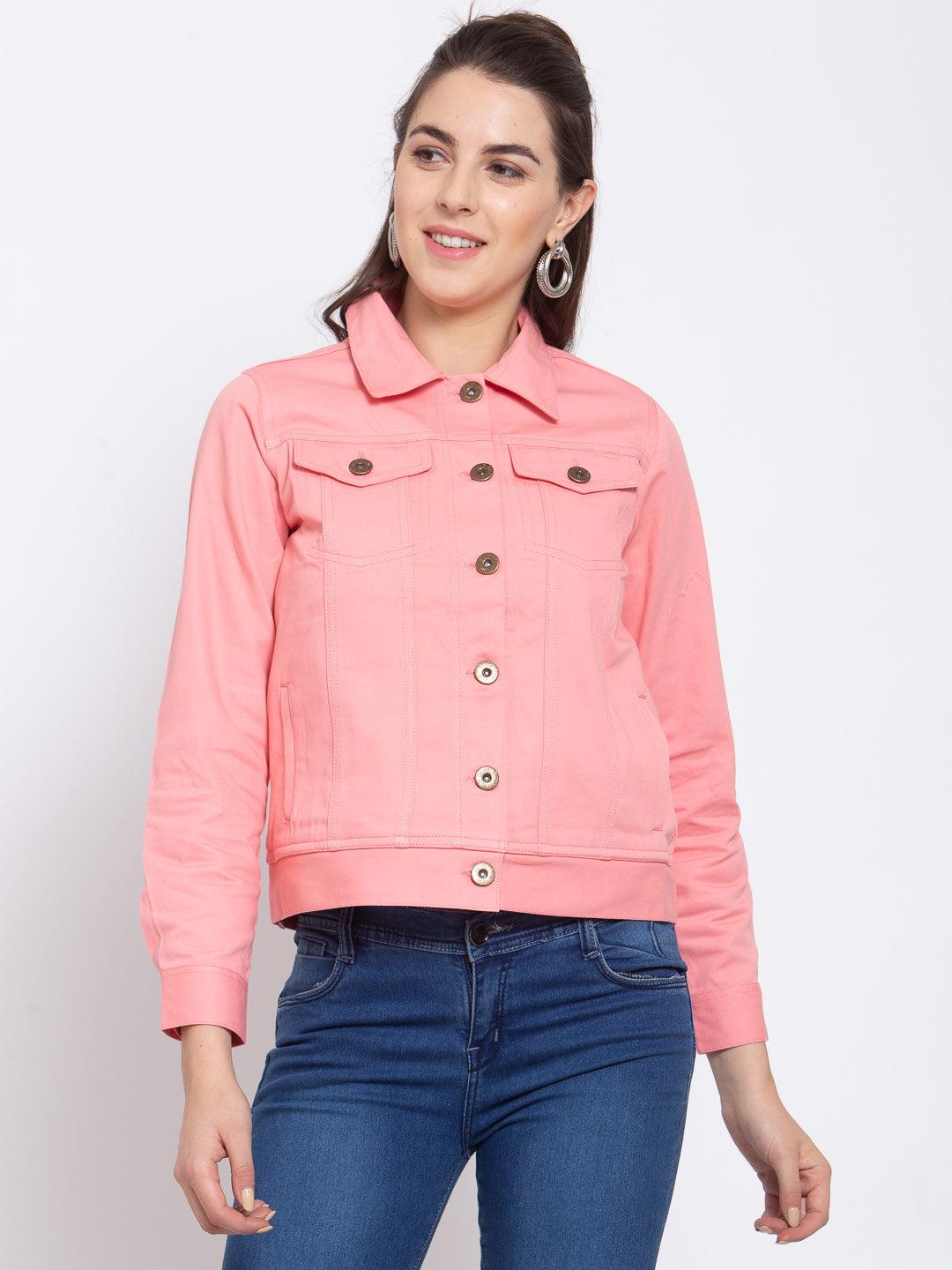 Women Pink full Sleeve Solid Jacket-Jackets-StyleQuotient