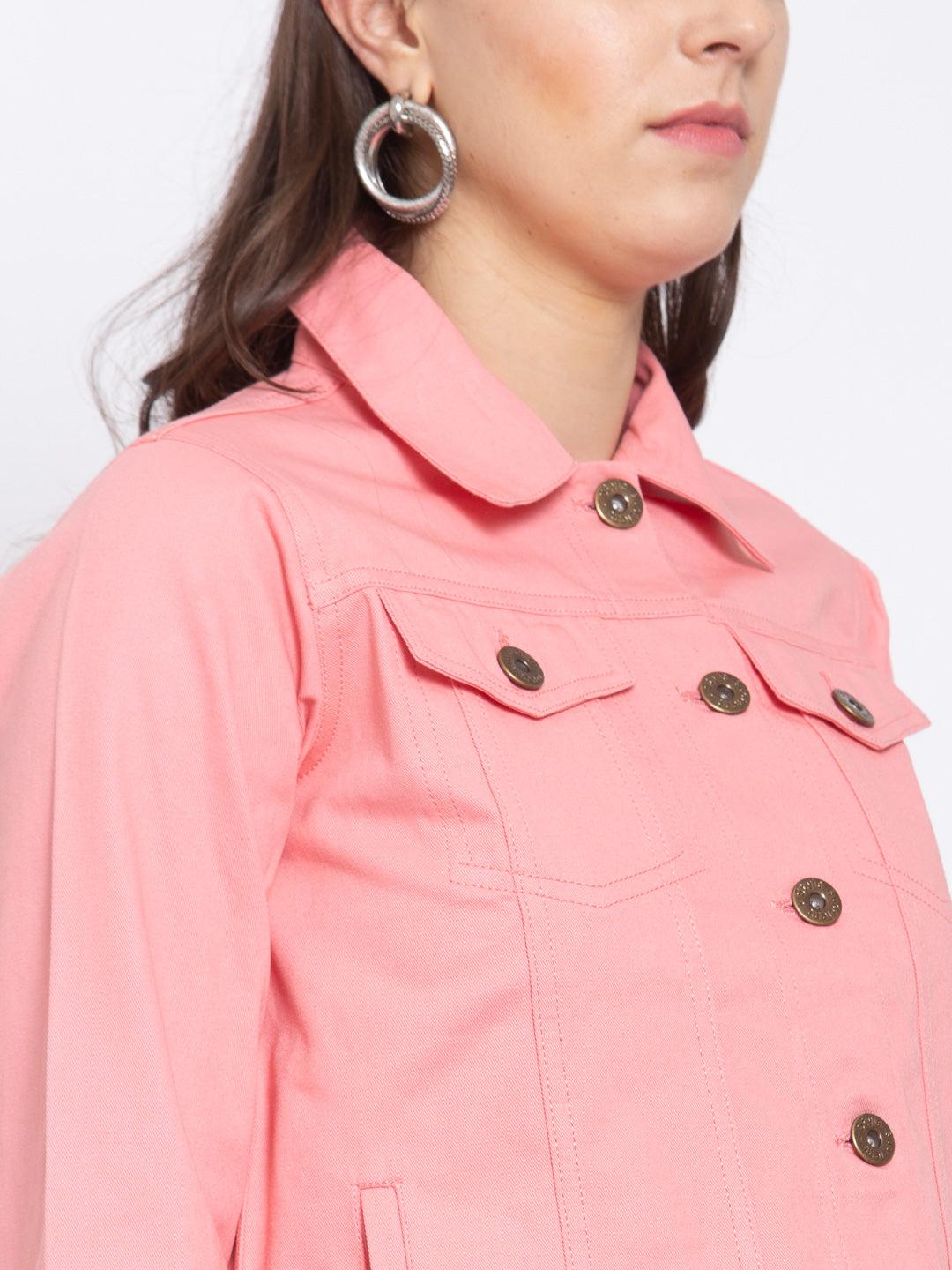 Women Pink full Sleeve Solid Jacket-Jackets-StyleQuotient