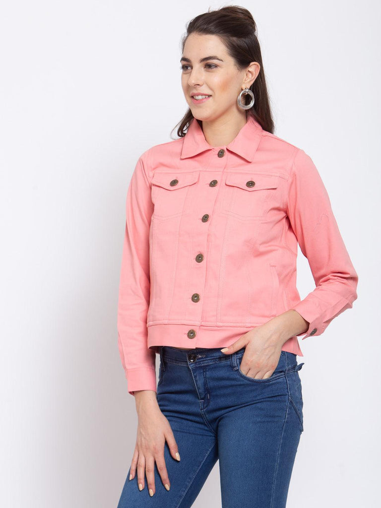 Women Pink full Sleeve Solid Jacket-Jackets-StyleQuotient