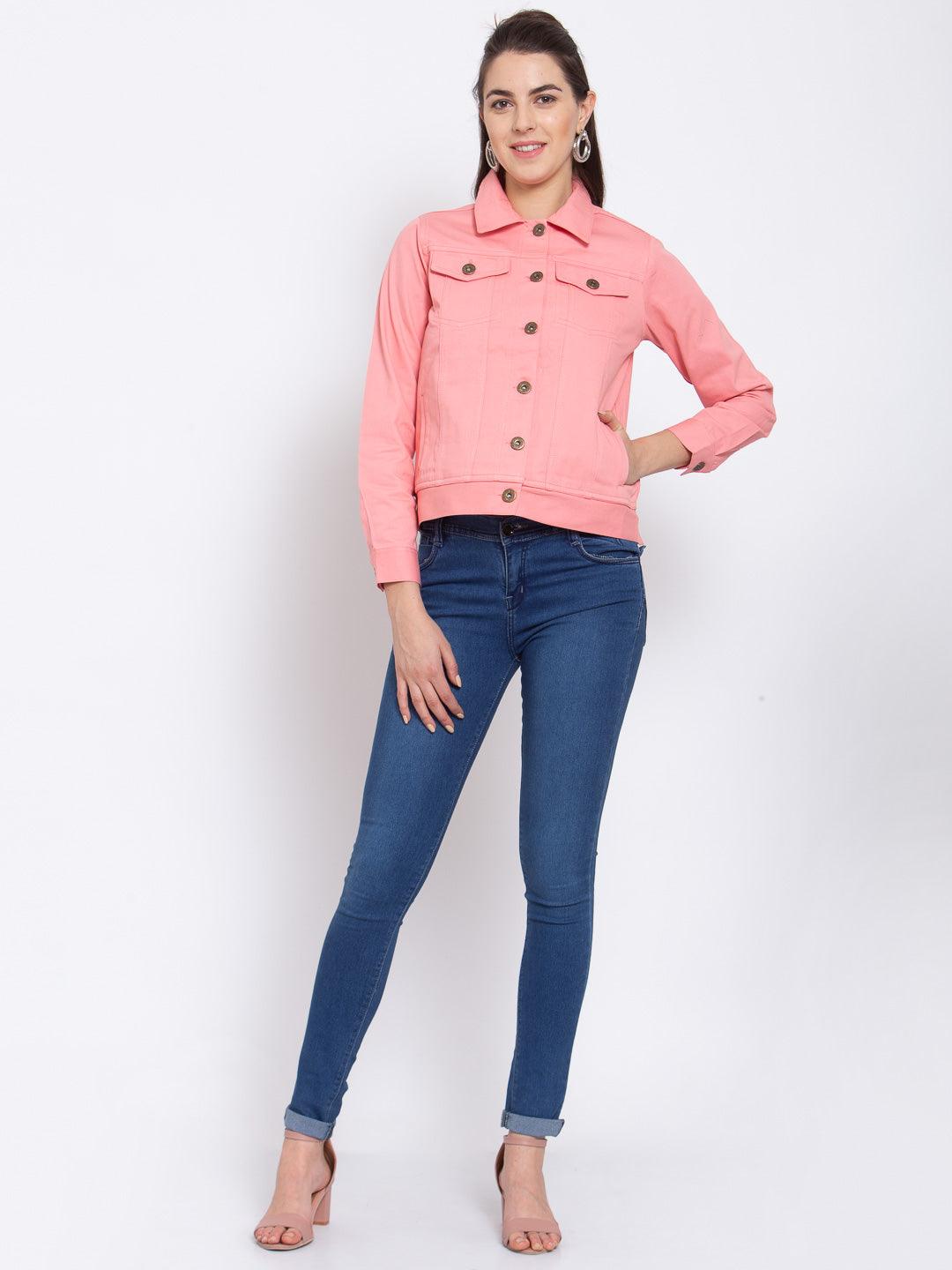 Women Pink full Sleeve Solid Jacket-Jackets-StyleQuotient