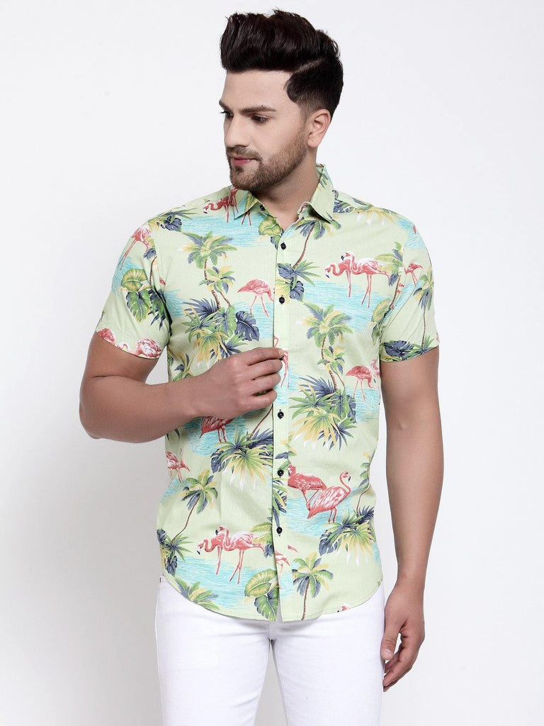 Men Light Green Floral Print Boxy Fit Casual Smart Shirt-Mens Shirt-StyleQuotient