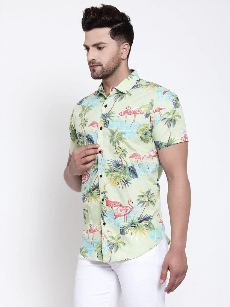 Men Light Green Floral Print Boxy Fit Casual Smart Shirt-Mens Shirt-StyleQuotient