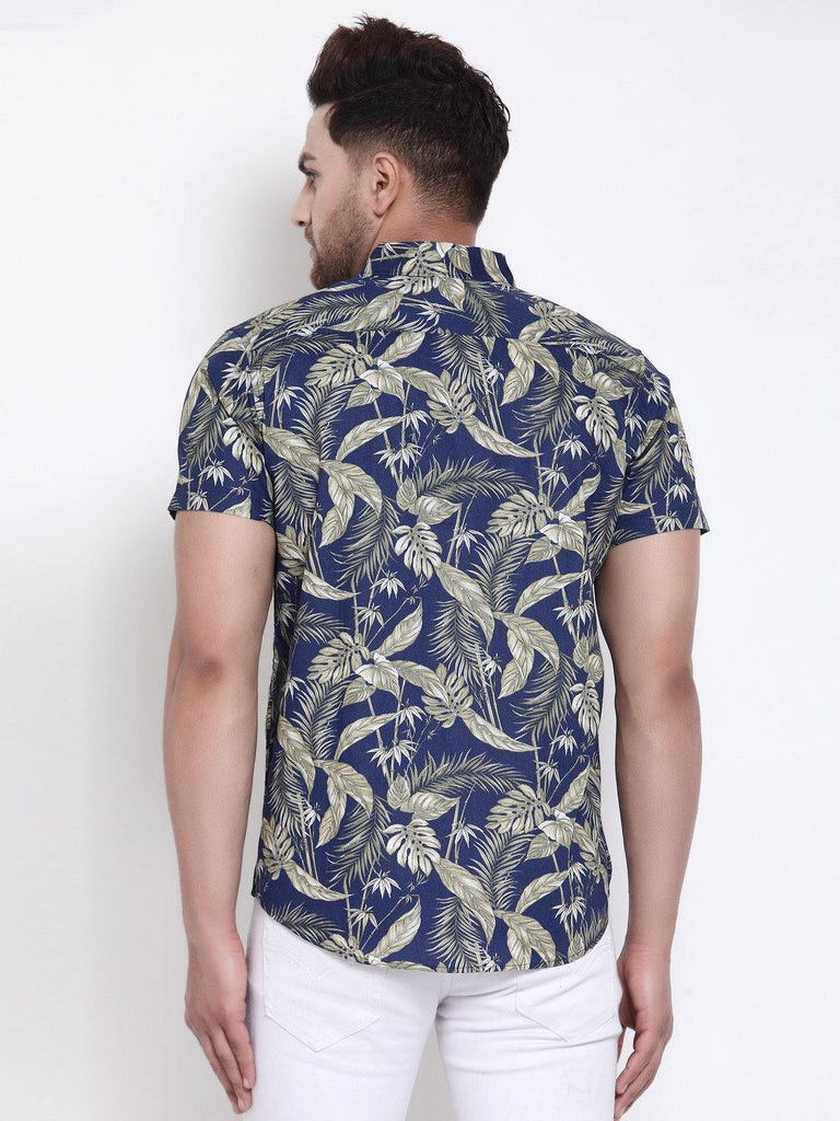Men Blue/Green Floral Print Boxy Fit Casual Smart Shirt-Mens Shirt-StyleQuotient