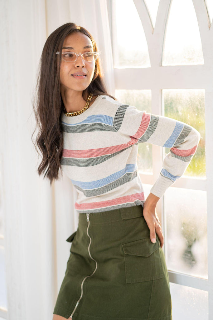 Women Striped Pullover Sweater-Sweaters-StyleQuotient