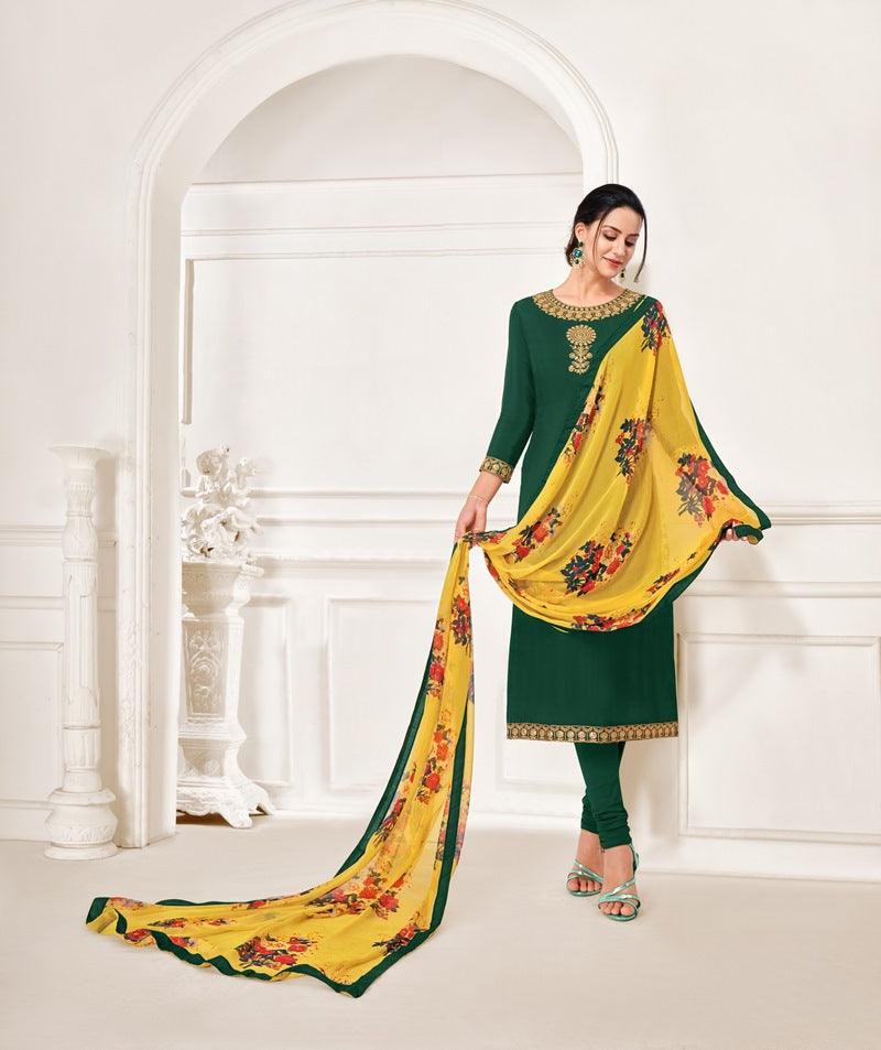 Women Dark Green Ethnic Motifs Printed Unstitched Dress Material-Unstitched Kurta Set-StyleQuotient