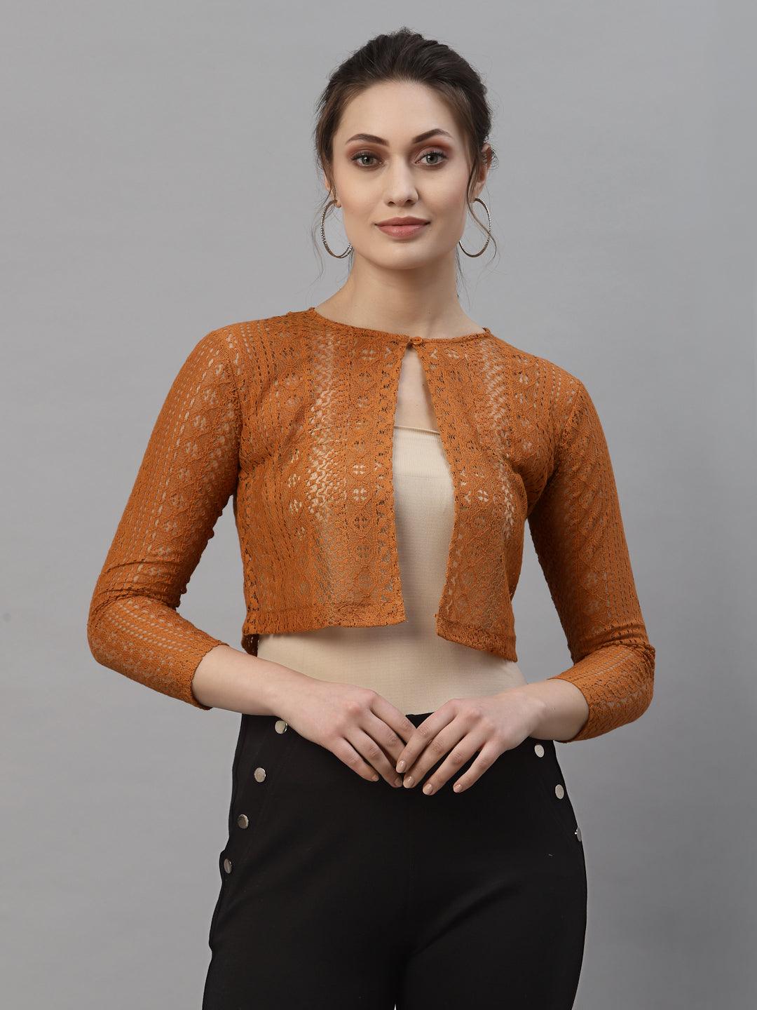 Style Quotient Women Brown Self Design Shrug-Shrug-StyleQuotient