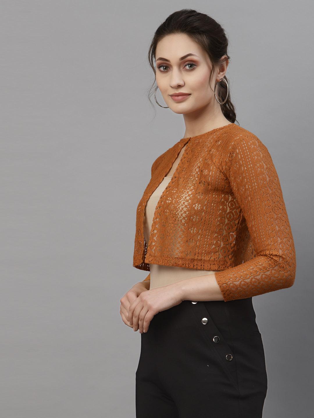 Style Quotient Women Brown Self Design Shrug-Shrug-StyleQuotient