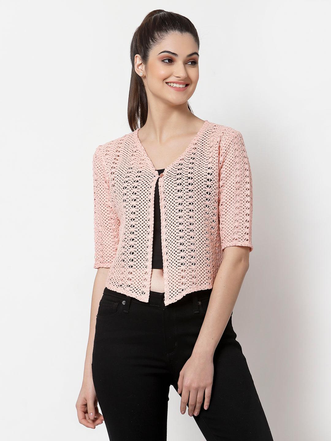 Style Quotient Women Self design Nude cotton lace regular smart casual shrug-Shrug-StyleQuotient