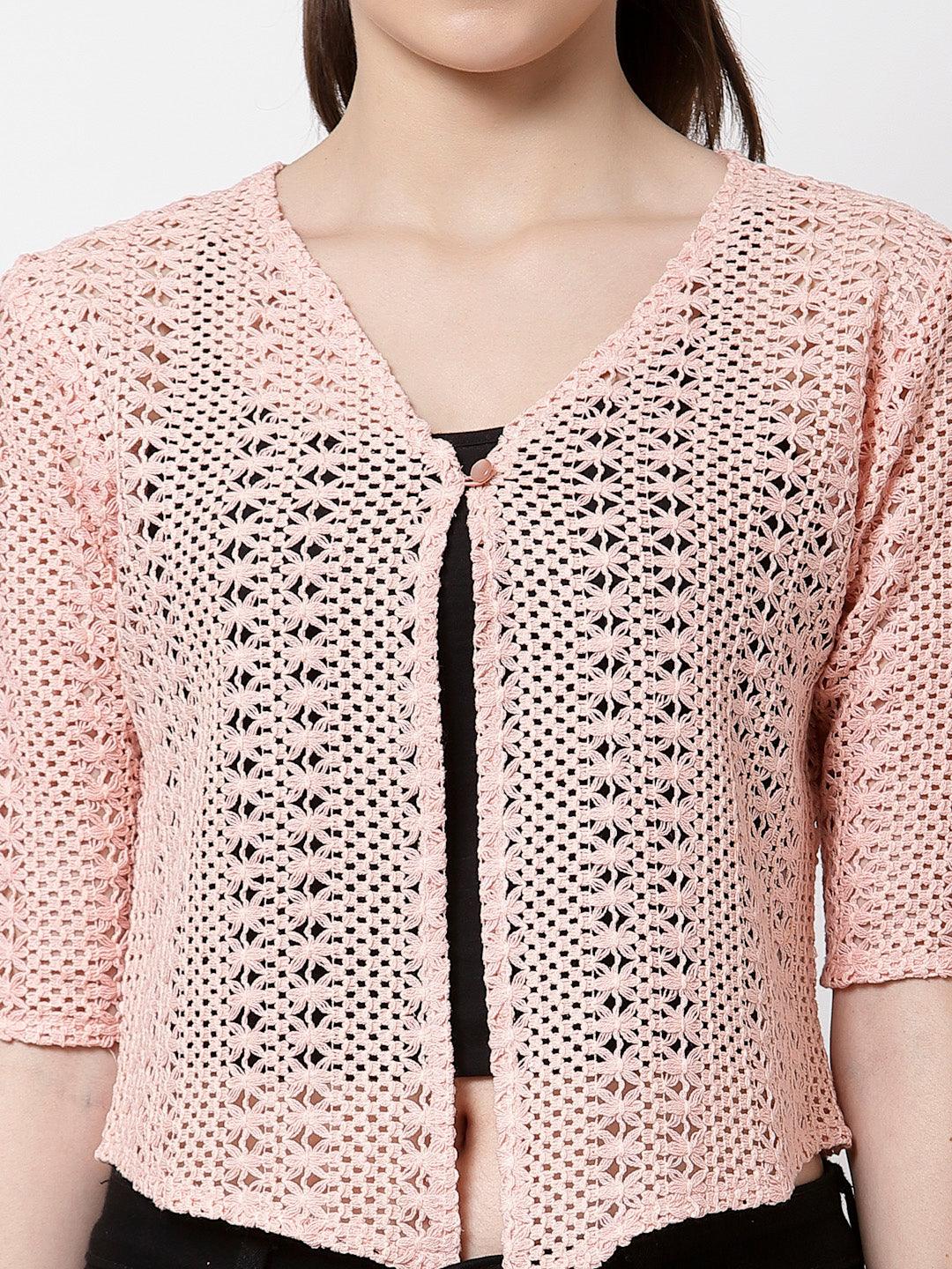 Style Quotient Women Self design Nude cotton lace regular smart casual shrug-Shrug-StyleQuotient