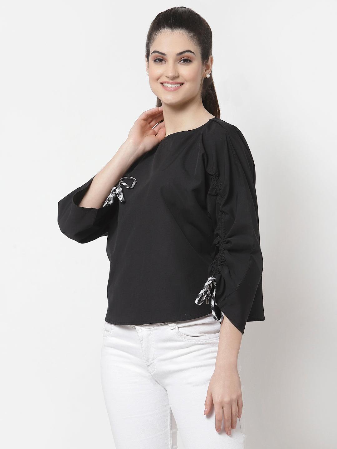 Black Extended Sleeves Top-Tops-StyleQuotient