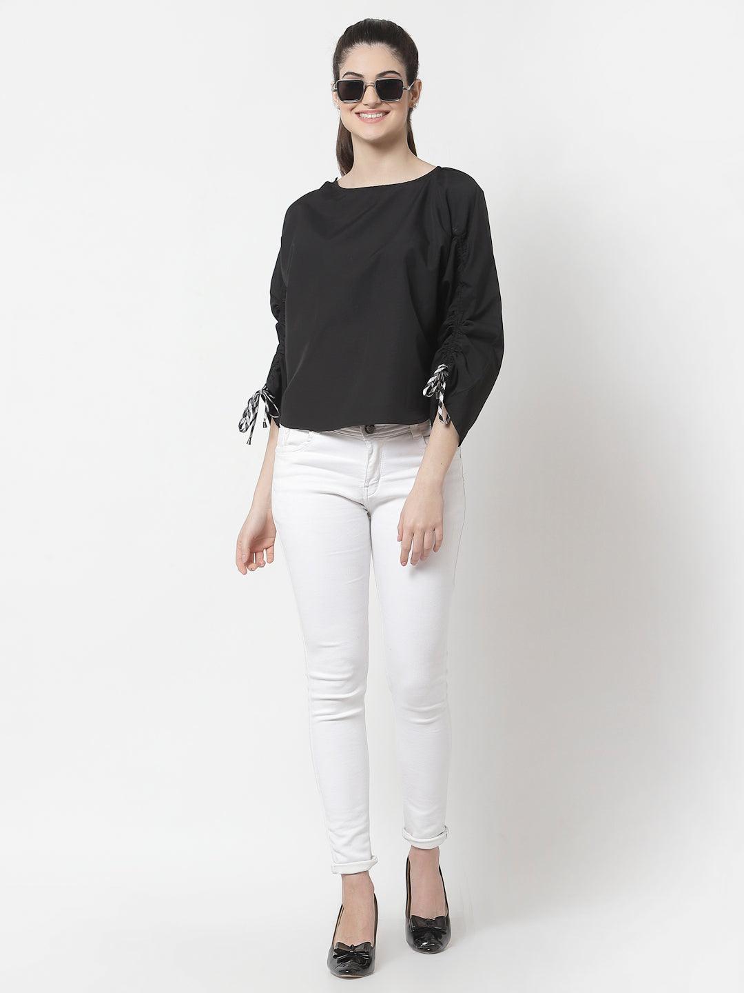 Black Extended Sleeves Top-Tops-StyleQuotient