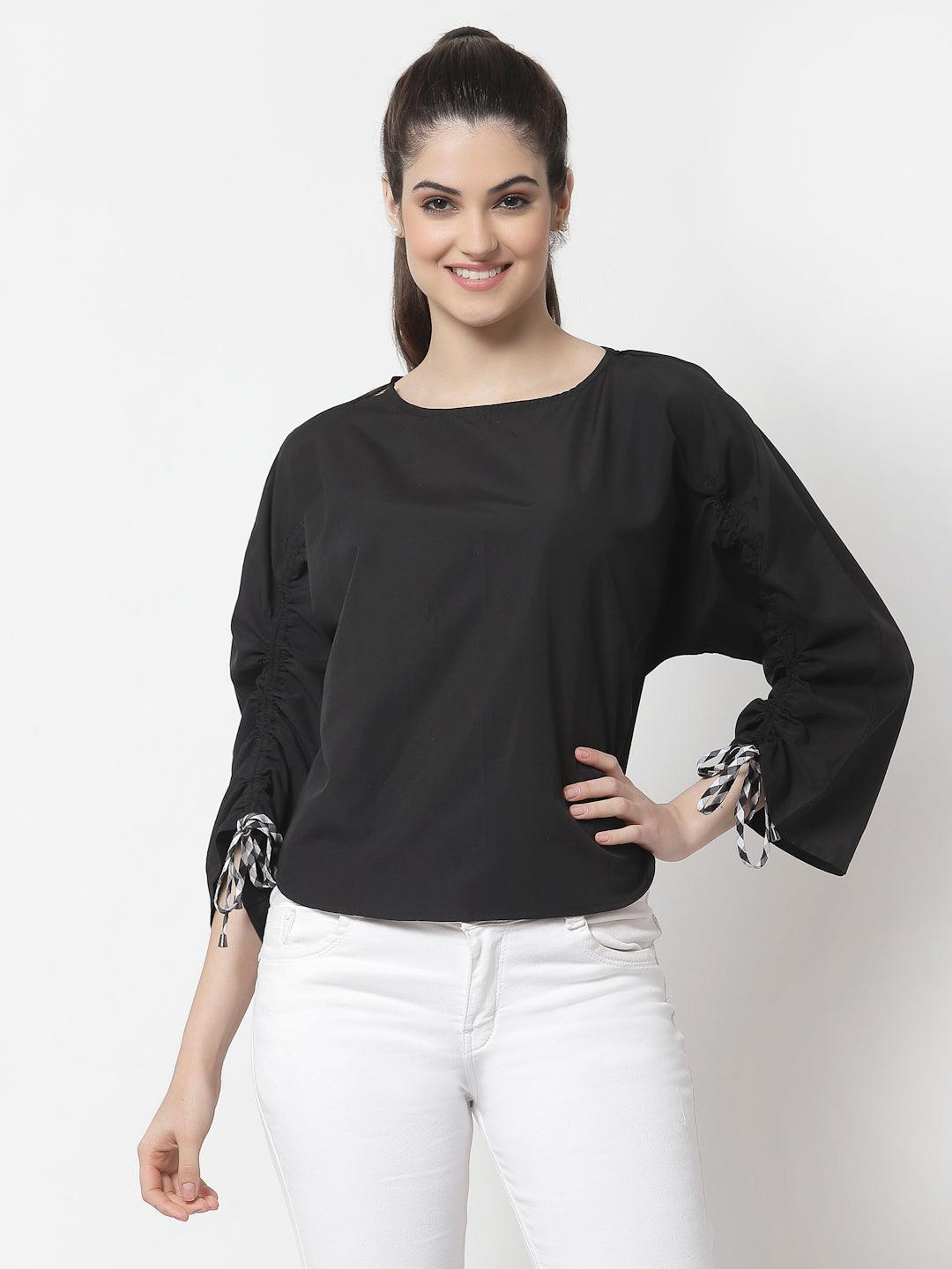 Black Extended Sleeves Top-Tops-StyleQuotient