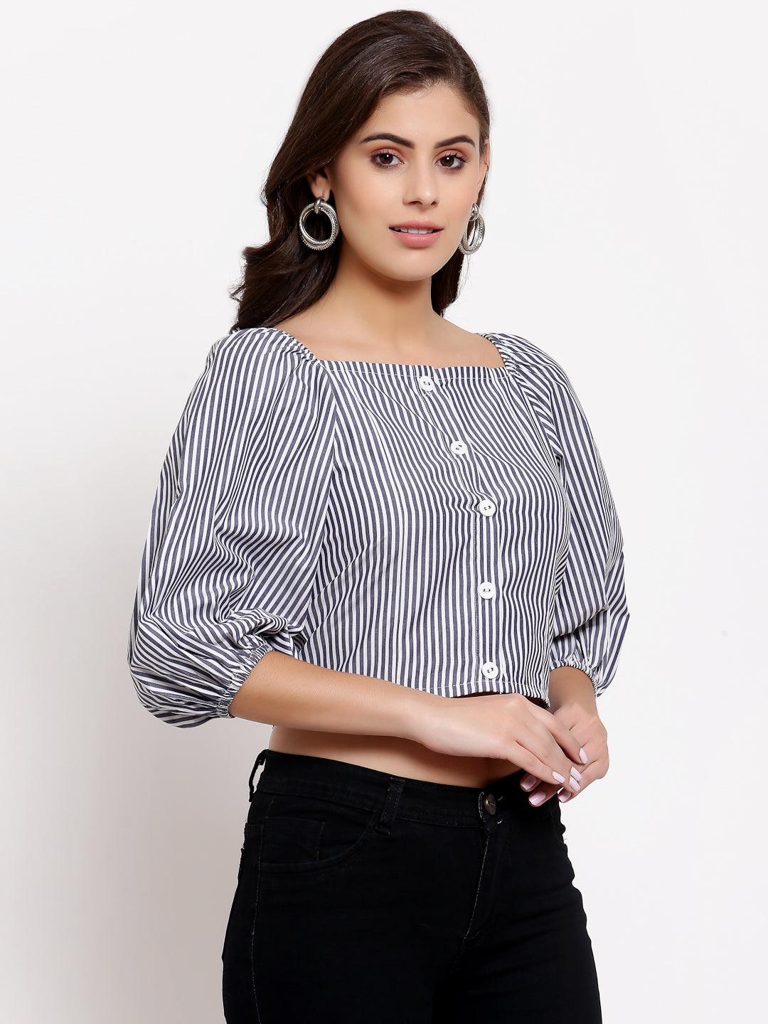 Style Quotient Womens Striped Crop Tops-Tops-StyleQuotient