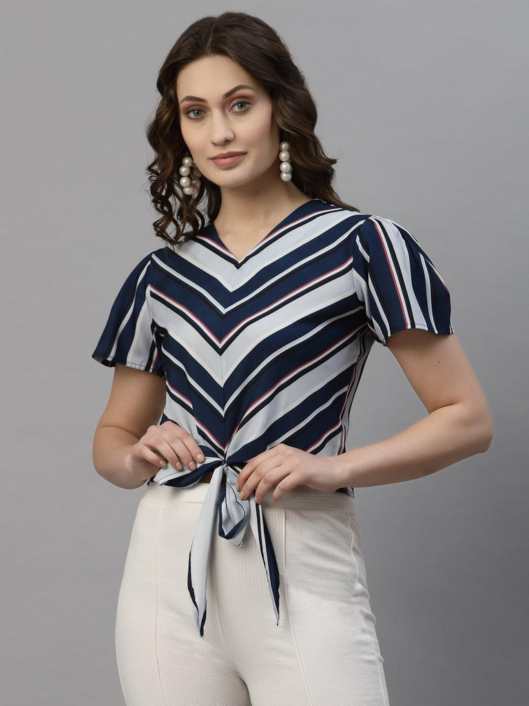 Style Quotient Women Blue Striped Tops-Tops-StyleQuotient