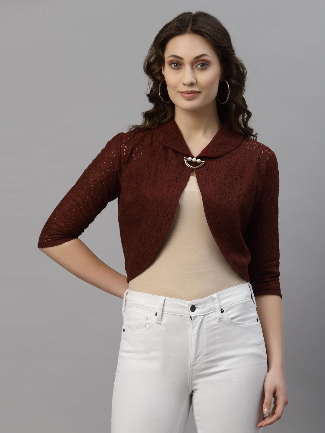 Style Quotient Women Maroon Self Design Shrug-Shrug-StyleQuotient