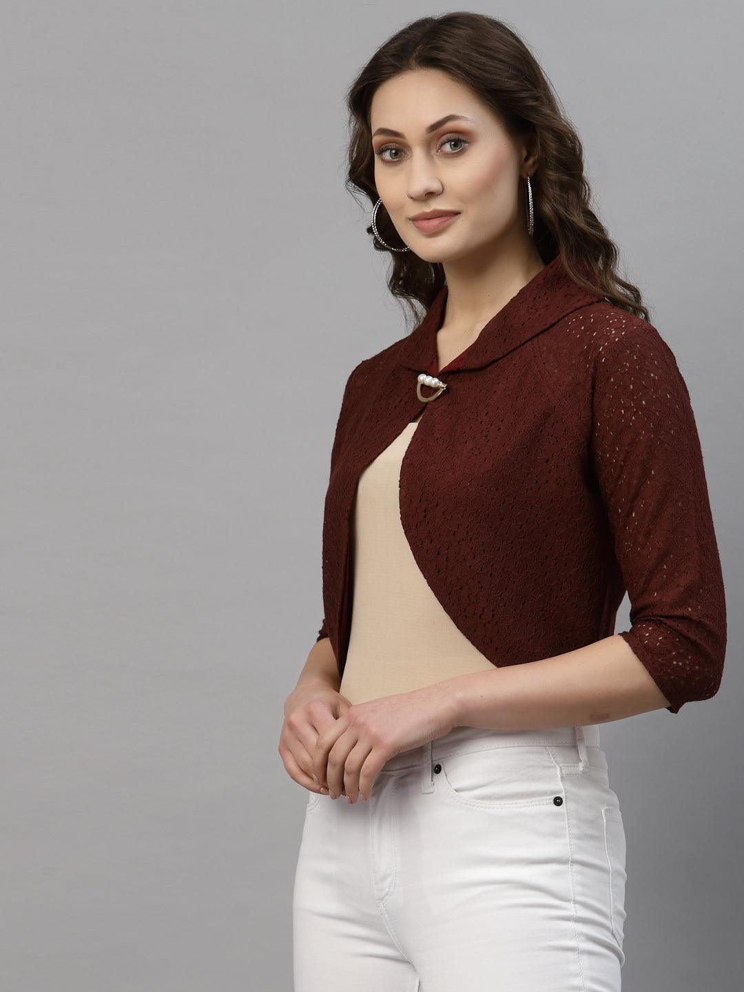 Style Quotient Women Maroon Self Design Shrug-Shrug-StyleQuotient