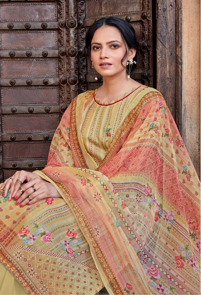 Women Khakhi Floral Printed Unstitched Dress Material-Unstitched Kurta Set-StyleQuotient